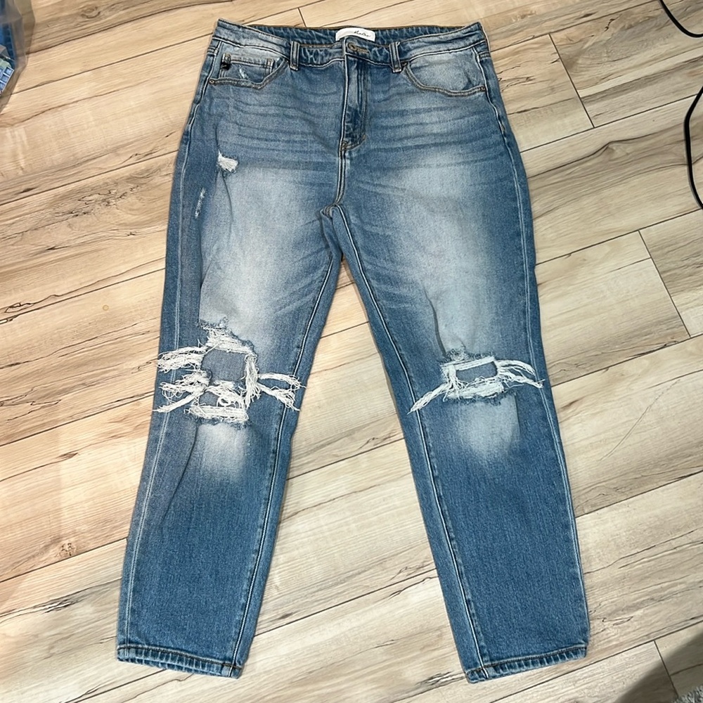 Women’s Juniors 15/31 Kancan Jeans Disstressed light wash